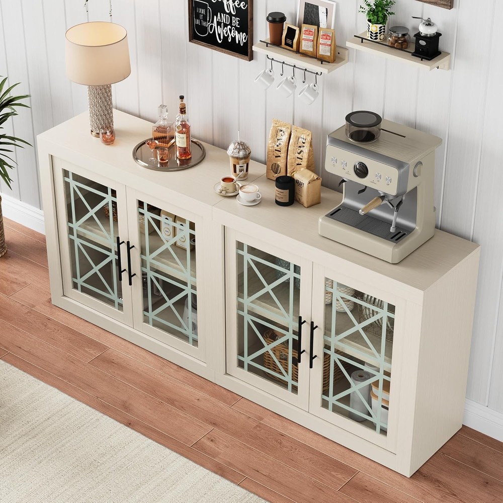 Sideboard with Glass Doors,Coffee Bar Cabinet for Storage,Kitchen Server Console
