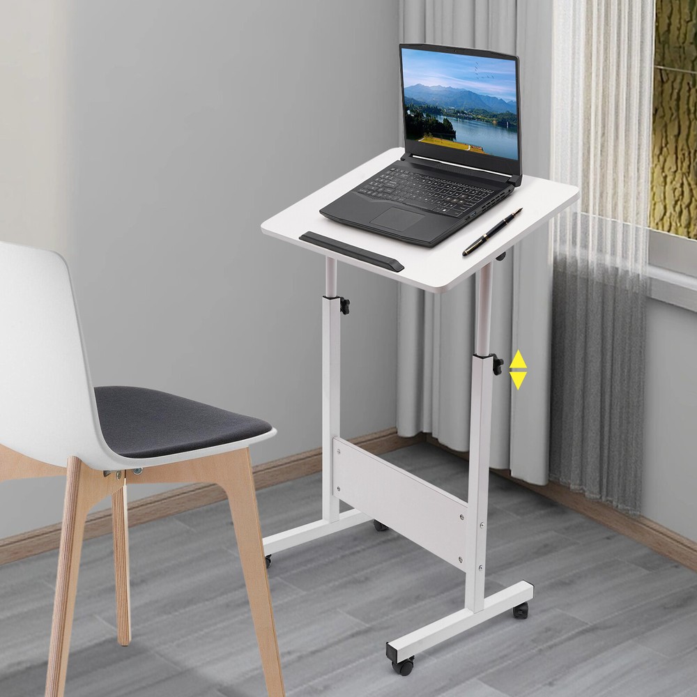 Rolling Laptop Desk Adjustable Height Computer Table Stand up Office Workstation