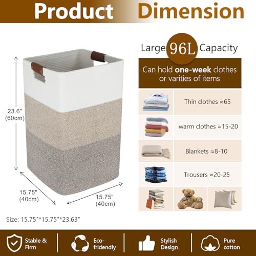 Laundry Hamper 96L Extra Large Laundry Basket, Woven Blanket Gradient Yellow