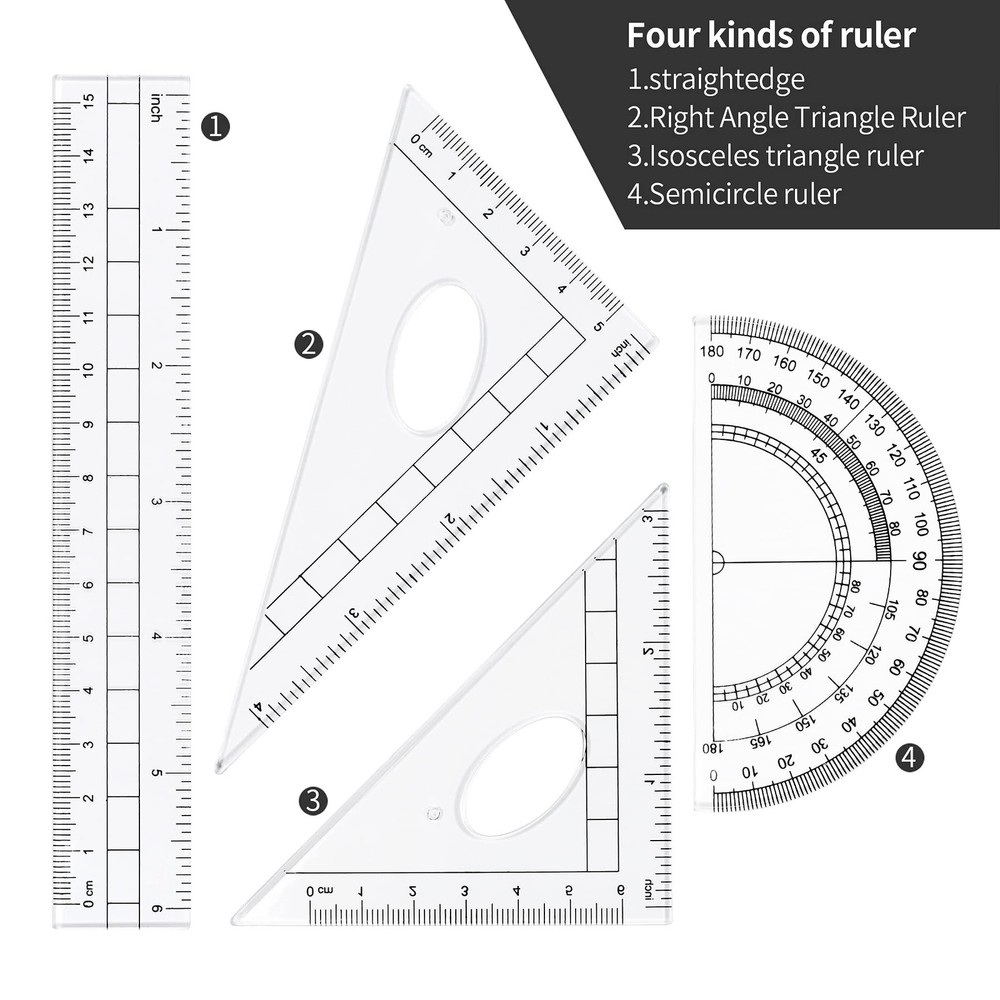 Math Geometry Kit 10Pcs Student Supply Shatterproof Storage Box Drafting Drawing