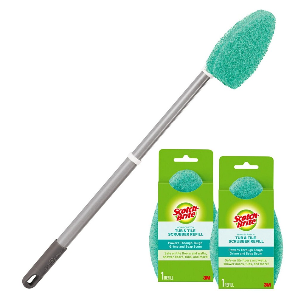Scotch-Brite Extendable Tub  Tile Scrubber Kit, Includes 1 Handle and 3