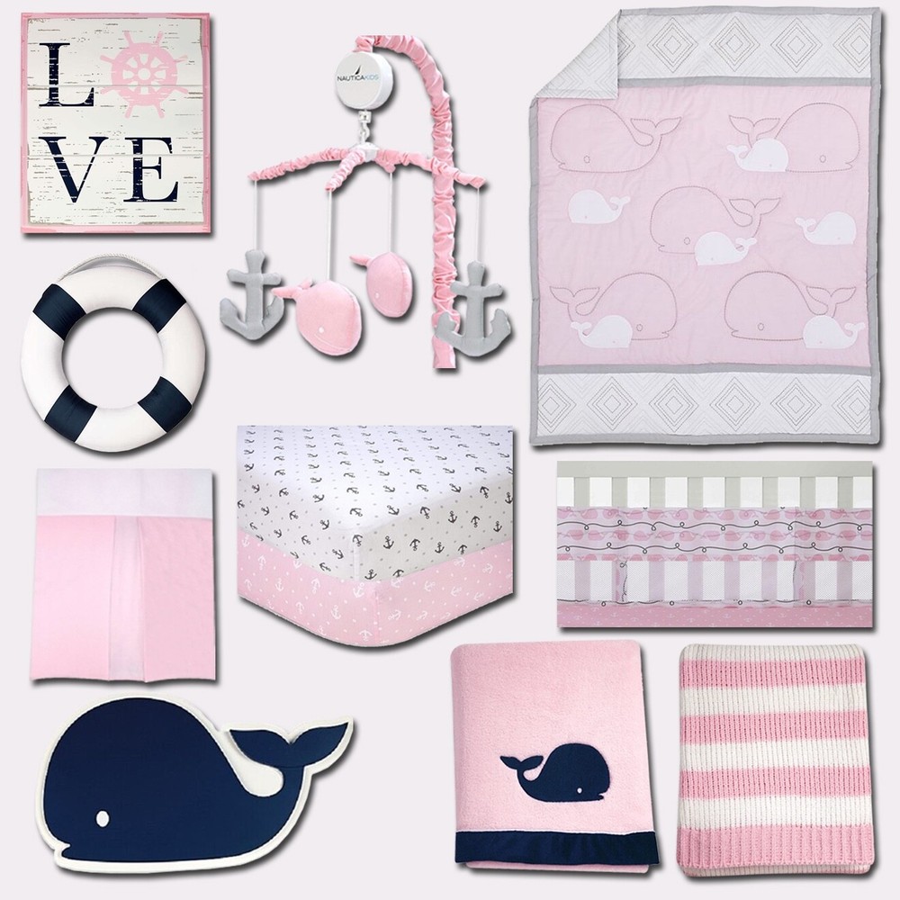 Nautica Kids 11 pc. Pink/Grey Crib Bedding Set