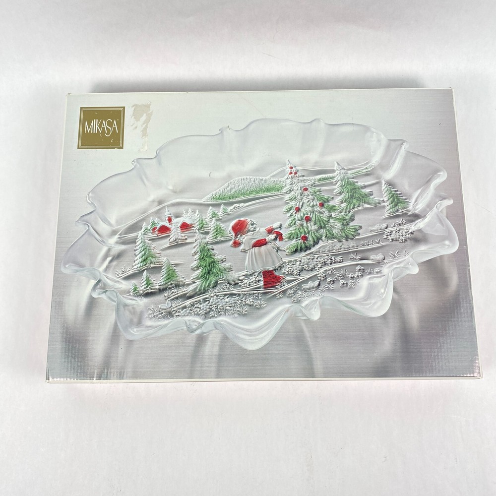 Mikasa Crystal Platter Christmas Dish Oval Serving Dish