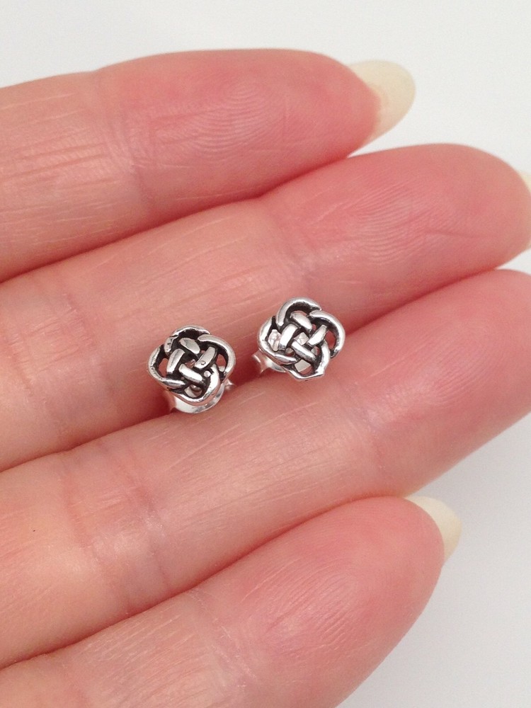 Small Celtic Knot Stud Earrings 925 Sterling Silver Womens 5.8mm Tiny