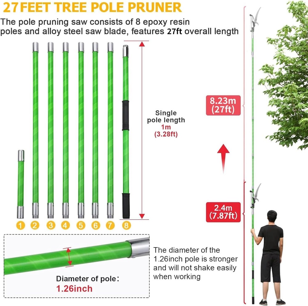 27 Feet Tree Pole Pruner Manual Branches Trimmer Tree Branch Garden Tools