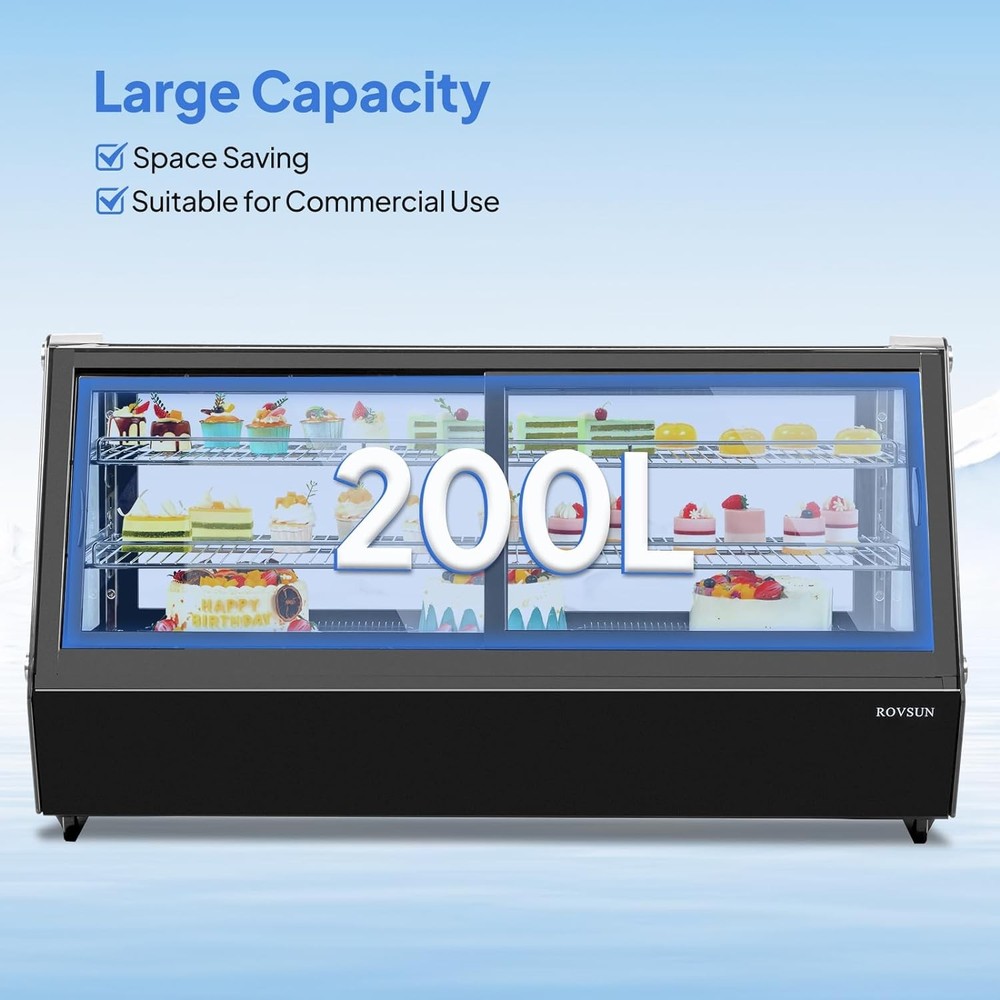 Refrigerated Display Case,7.1 Cu.Ft./200L, Countertop Pastry Display Showcase
