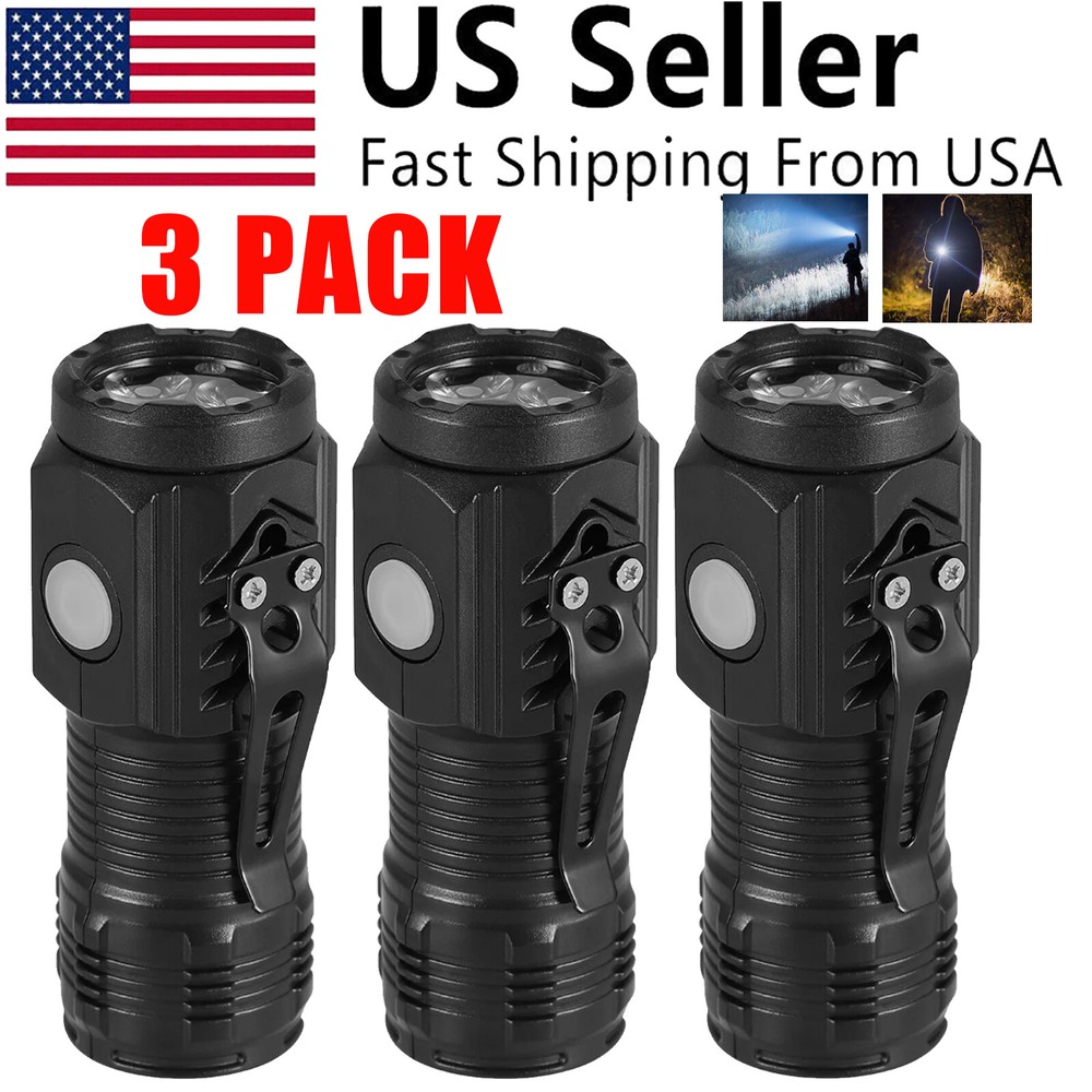 3X Tactical Flashlight Small LED Torch Light Mini Super Bright USB Rechargeable