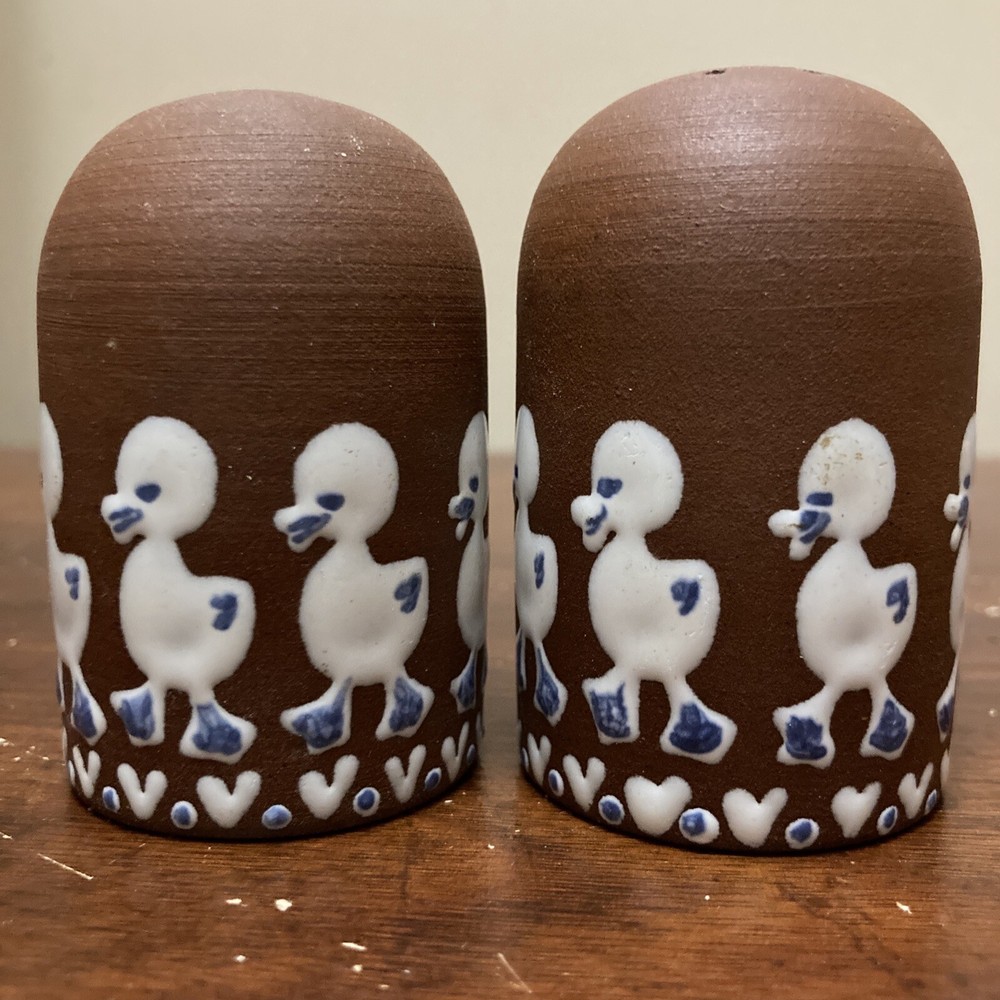 Ioska Denmark Salt & Pepper 2.75” Art Pottery Hand Enameled Ducks