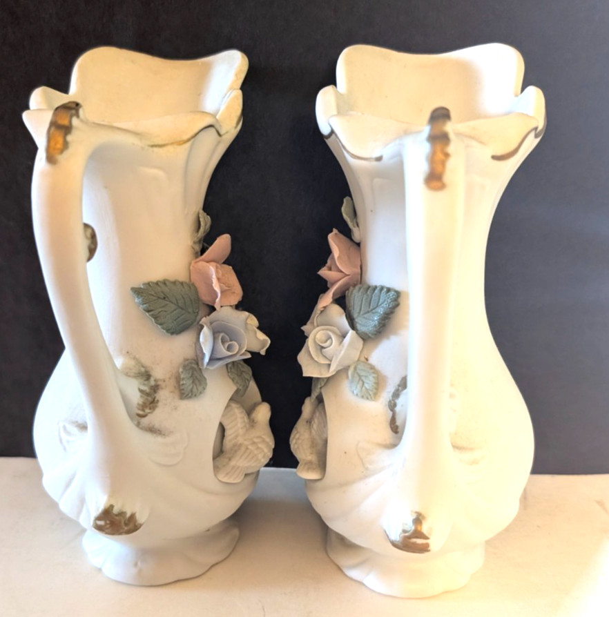2 Norleans Taiwan Flowered Ceramic Pitchers