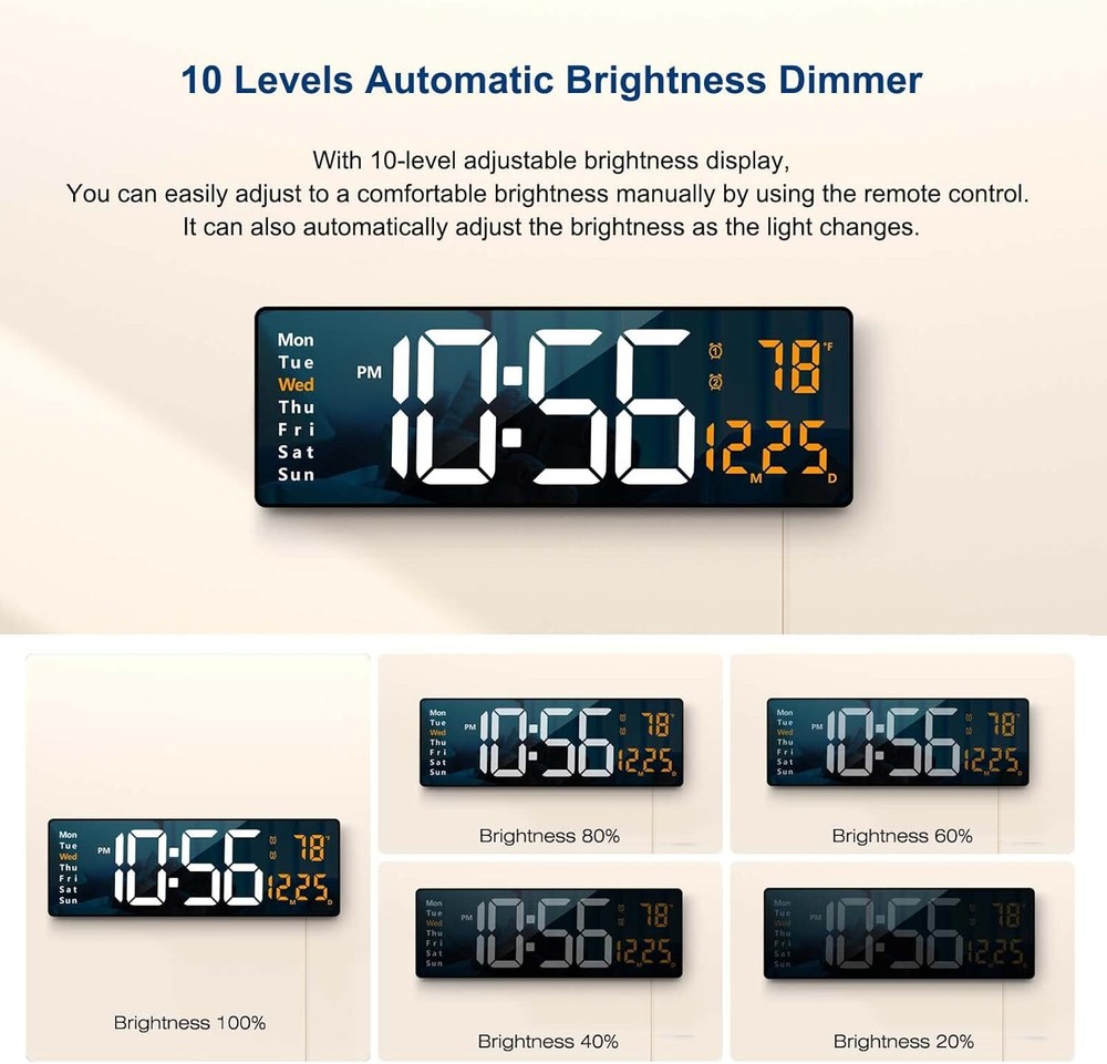 Digital Wall Clock Large Display, 6.2''LED Digital Clock with Remote Control