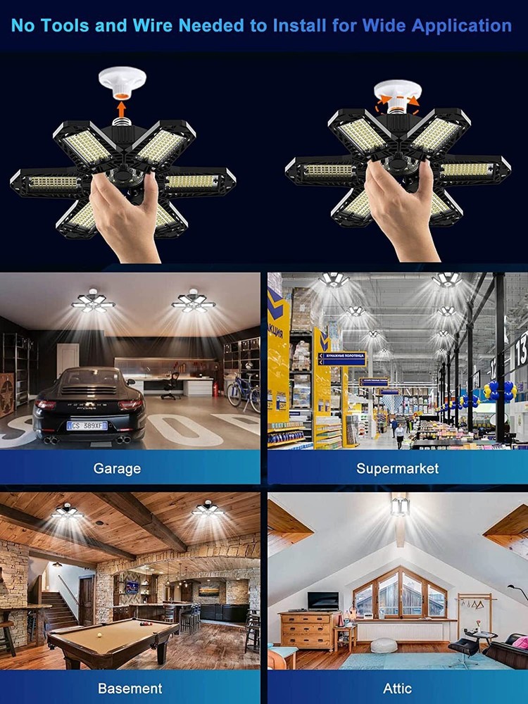 2-8Pack 100W Deformable LED Garage Light Bright Shop Ceiling Lights Fixture Bulb