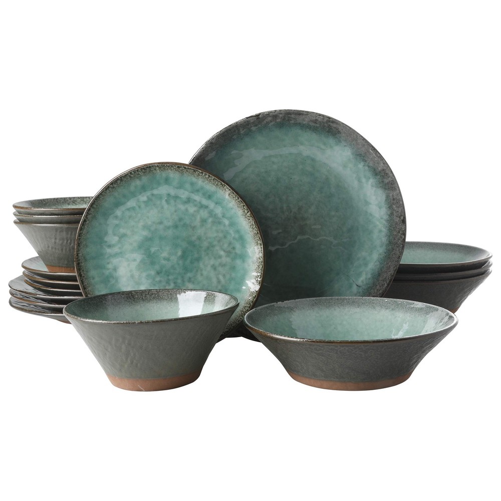Green Lantern Service for 4 (16 Piece) Double Bowl Dinnerware Set, Teal, Soft...