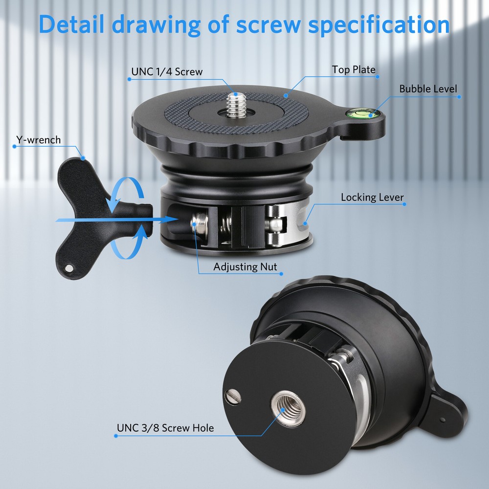 CNC Tripod Leveling Base Camera Leveler, Bubble Level Aluminum Adjust (⌀65Mm)