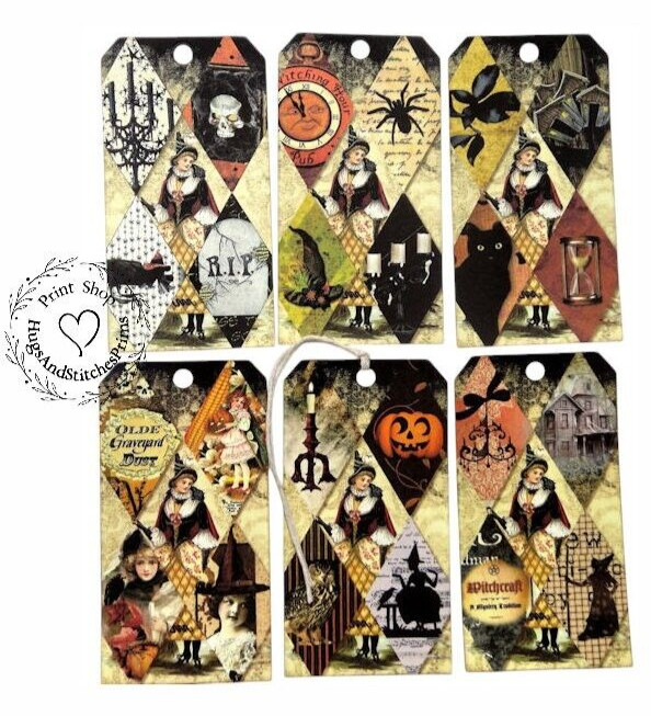 ALTERED ART STYLE HALL0WEEN MIXED GIFT or JOURNALING TAGS #T 7