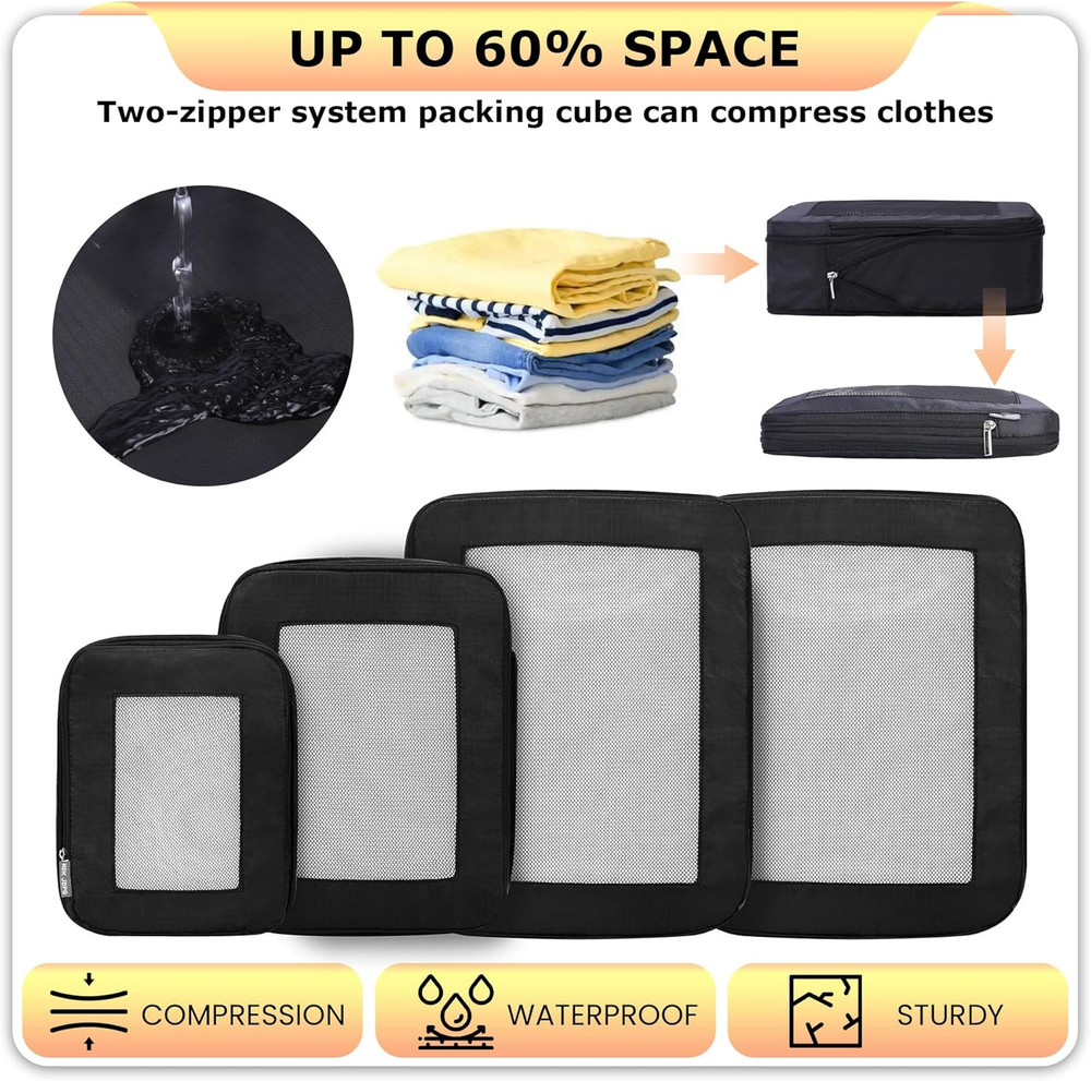 Ultralight Compression Packing Cubes Travel for Suitcases ，Compressible Mesh Pac