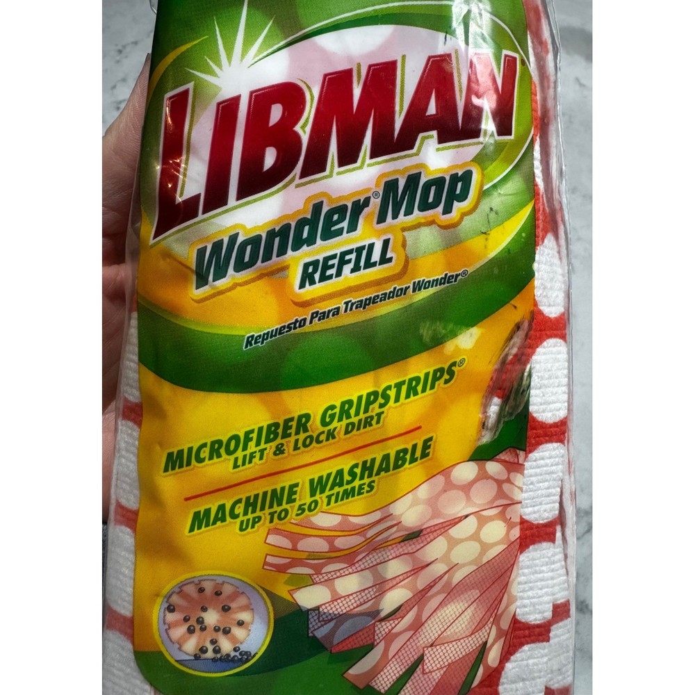 Libman Wonder Mop Refill Microfiber Gripstrips Machine Washable Red White 2001