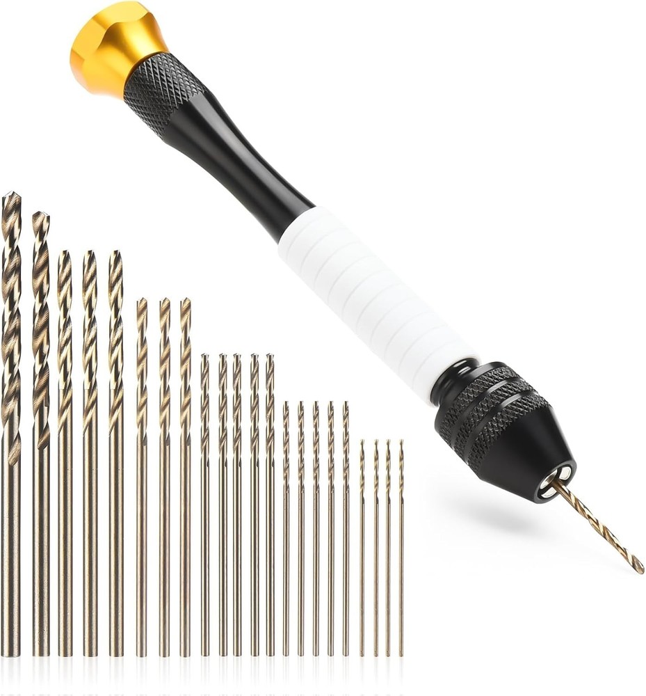 Compact Pin Vise Hand Drill Set with 22 Precision Micro Bits (0.6mm-2.5mm)