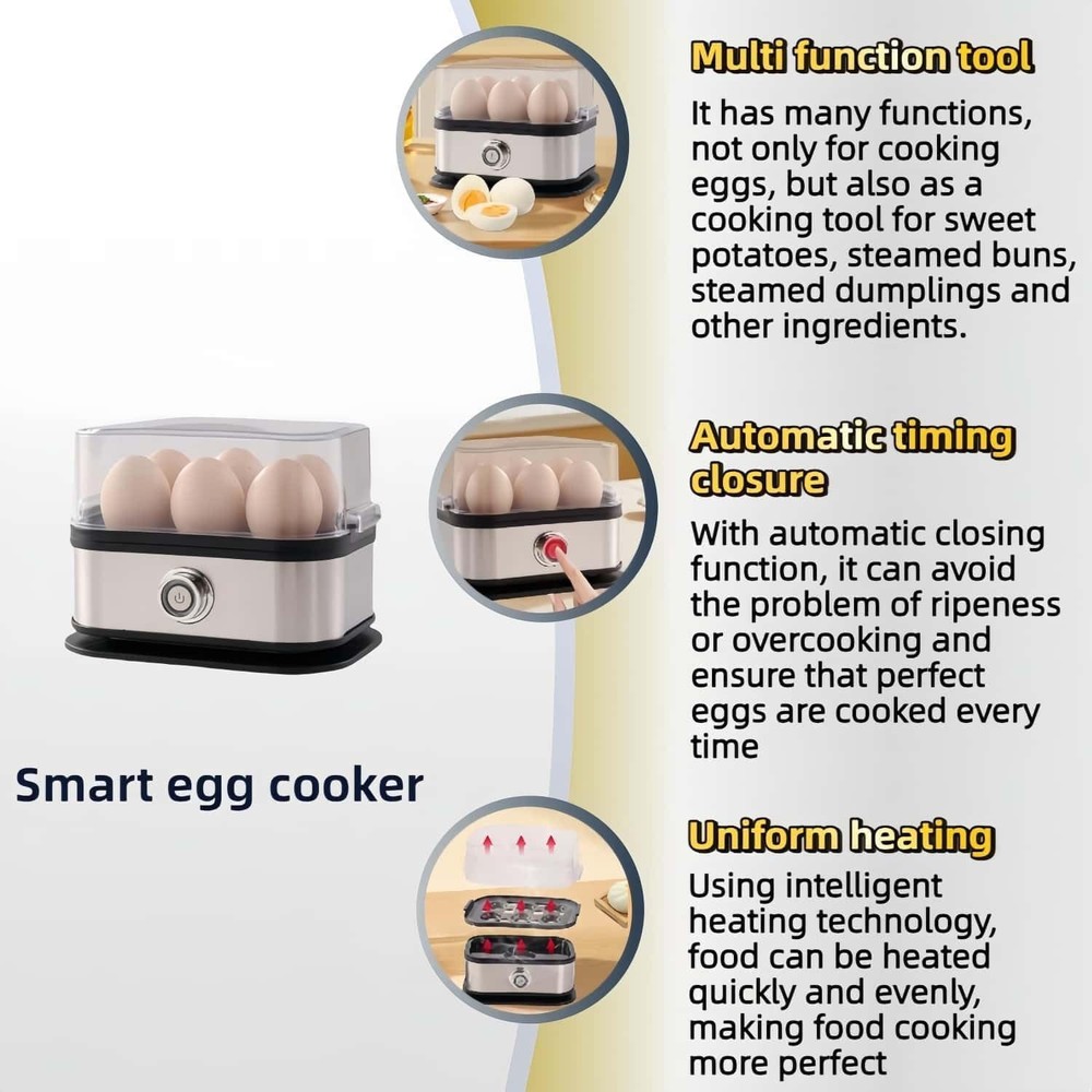 Egg Cooker, rapid Egg Cooker 6 Egg Capacity, Soft, Medium, Hard Boiled, Poacher