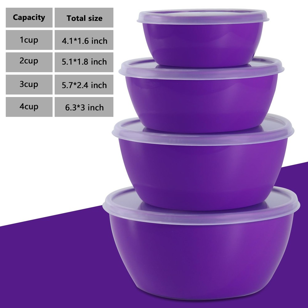 4 Piece Plastic Prep Bowls with Lids Nesting Microwave Safe