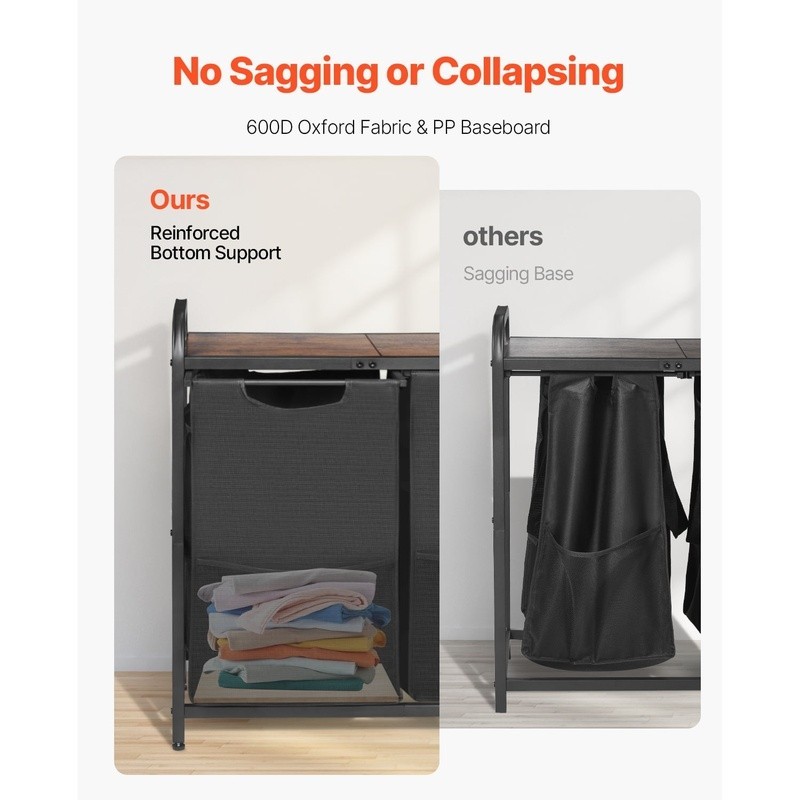 Versatile Laundry Sorter Organizer W/ Sturdy Frame Pull-Out Bags Adjustable Feet