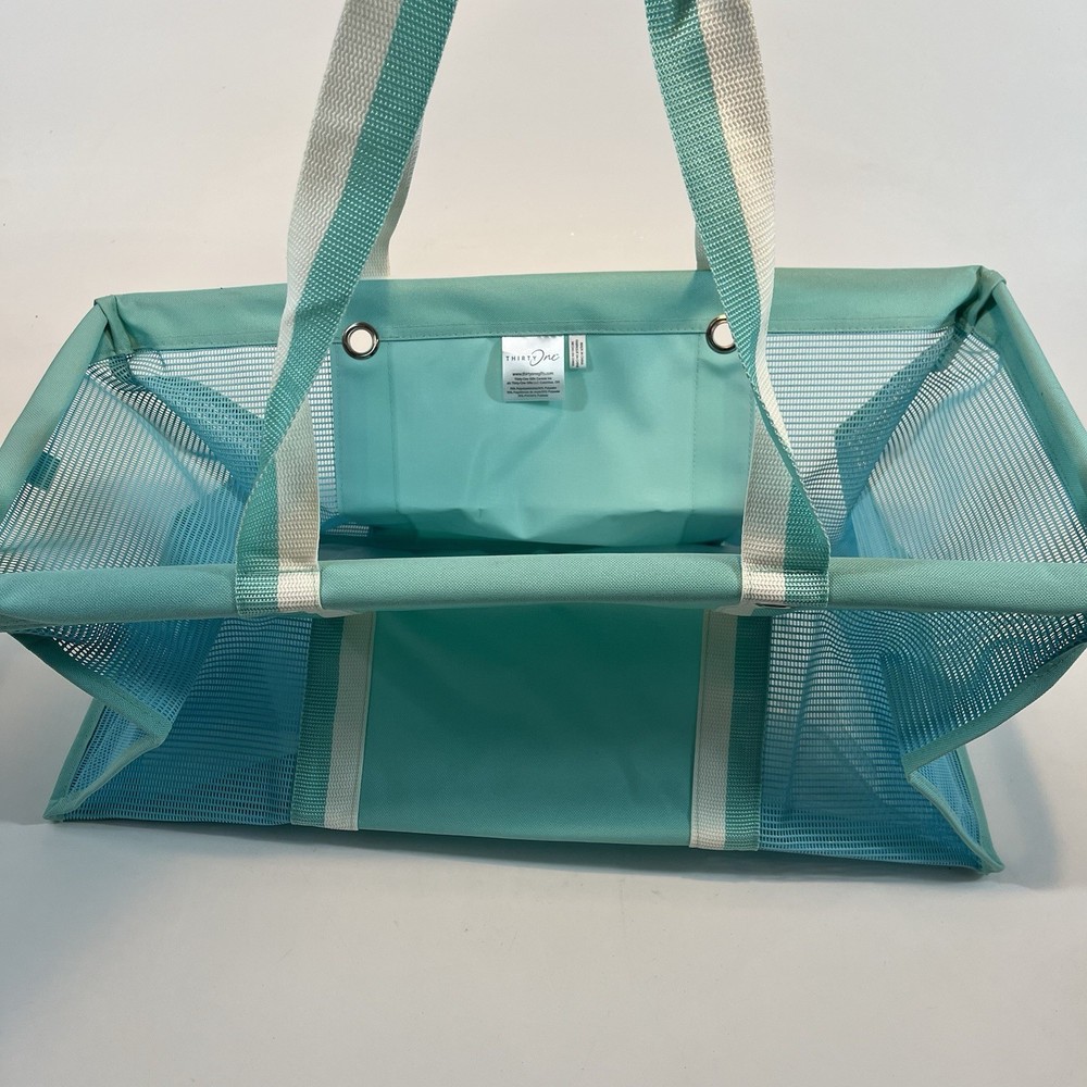Thirty One Large Utility Tote Caribbean Blue Mesh