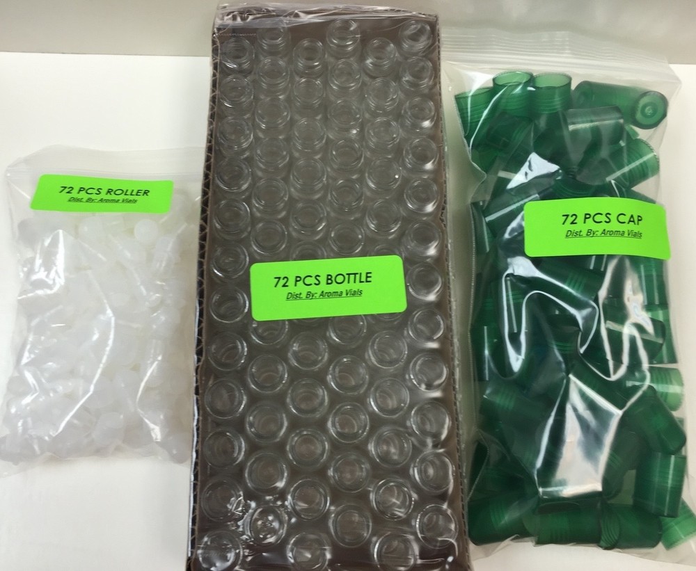 72 Bottles PLAIN 1/3 oz 10ml Clear Glass Roll on With Cap & Roller