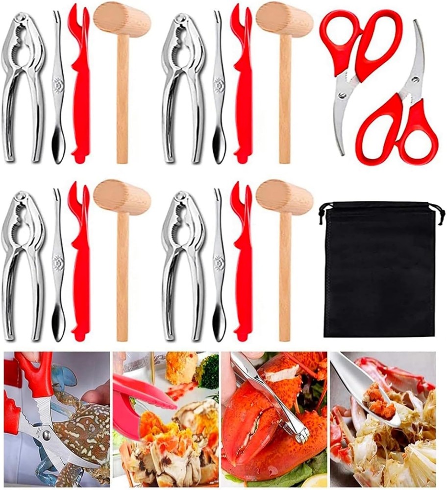 19 Pcs Seafood Tools Set, Crab Crackers And Tools Set, Include 4 Crab Crackers,