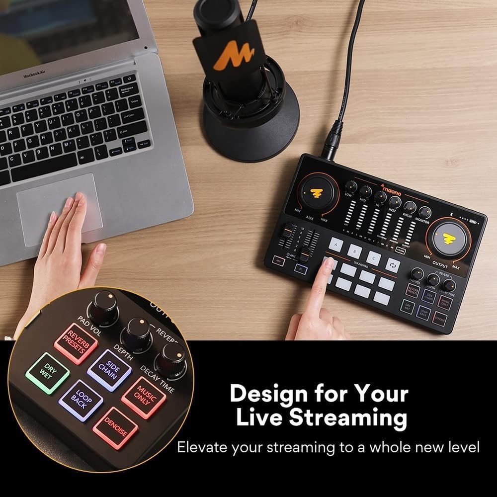 MAONO Podcast Equipment Bundle 10 Channel Audio Interface and XLR Dynamic Mic...