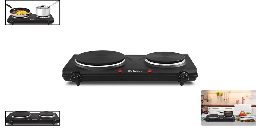 Portable 2-Burner Electric Hot Plate with Temperature Controls & Safety Lights