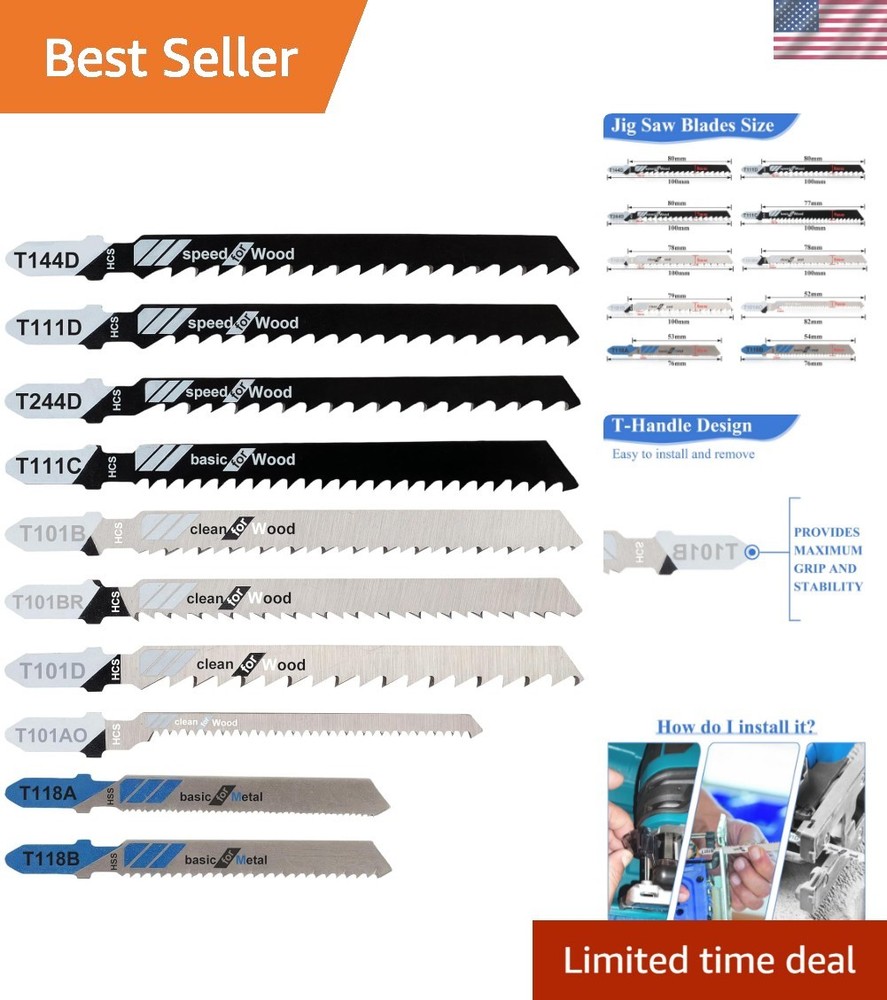 Durable 10-Pack Jigsaw Blades for All-Purpose Cutting - Effortless Installation