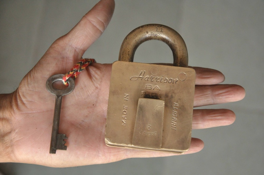 Vintage Brass Square Shape Handcrafted Harrison Brand Solid Heavy Padlock