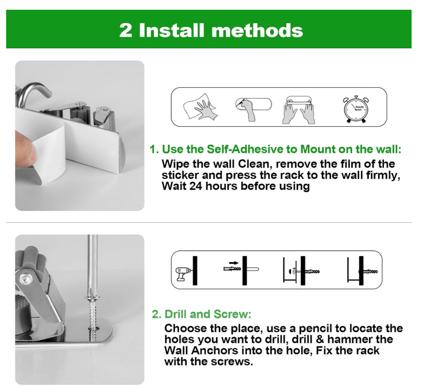 Wall-mounted tool racks 5 Racks & 4 Hooks Mop Broom Holder Wall Mount