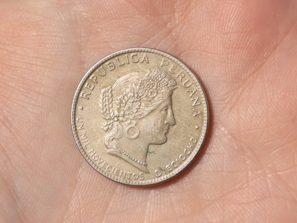 1918 Peru 20 Centavos Coin #TT21