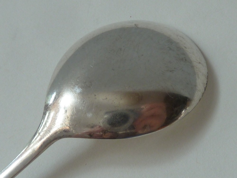 FRIGAST DENMARK STERLING SILVER BOUILLON SPOON, BLUE ENAMEL HANDLE