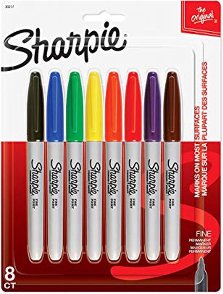Sharpie Permanent Markers, Fine Point, Assorted Colors, 8 Count - School, Office