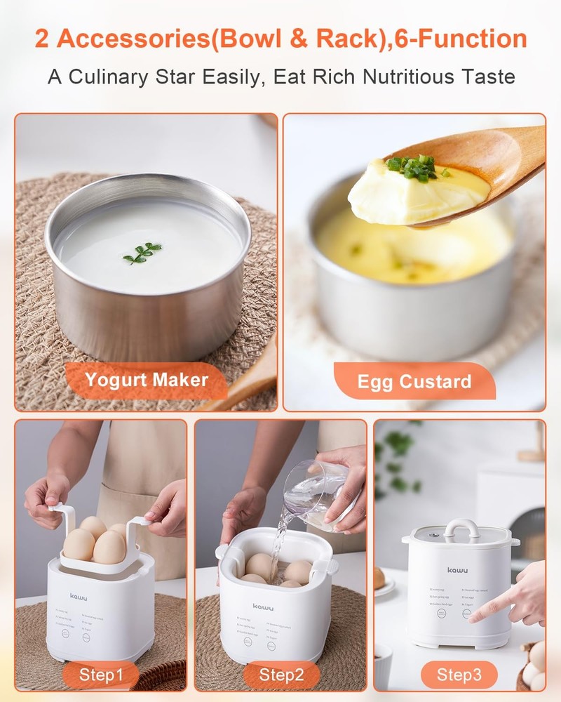 6-Function Egg Cooker for Hard Boiled Eggs Egg Boiler with Timer Egg Cooker f...
