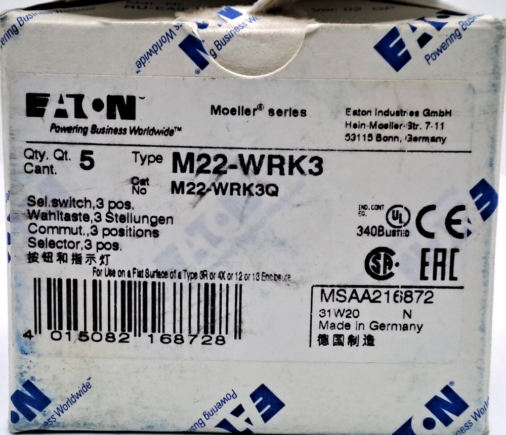 EATON M22 WRK3 Selector Switch 3 Position