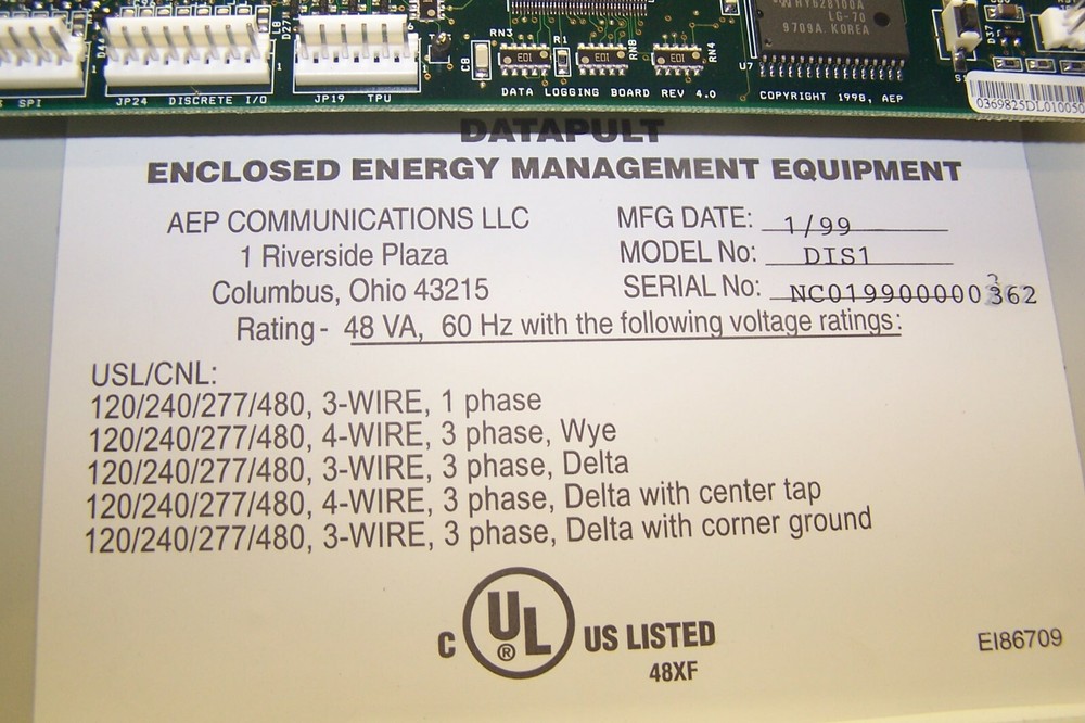AEP DATAPULT INFORMATION SENSOR MODULE 120/240/277/480V 1/3 PHASE DIS1