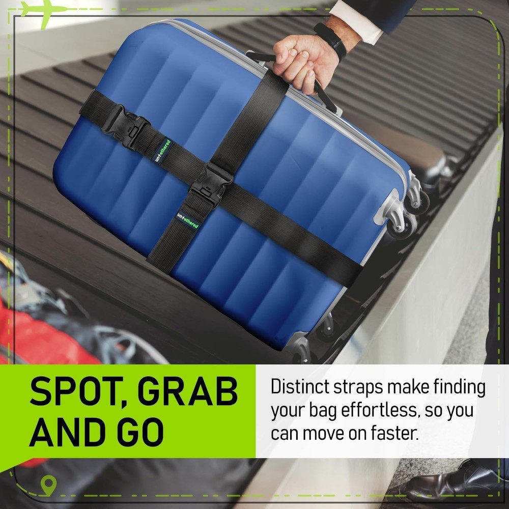 4-Pack Heavy-Duty TSA-Approved Luggage Straps – 6 ft Adjustable Security