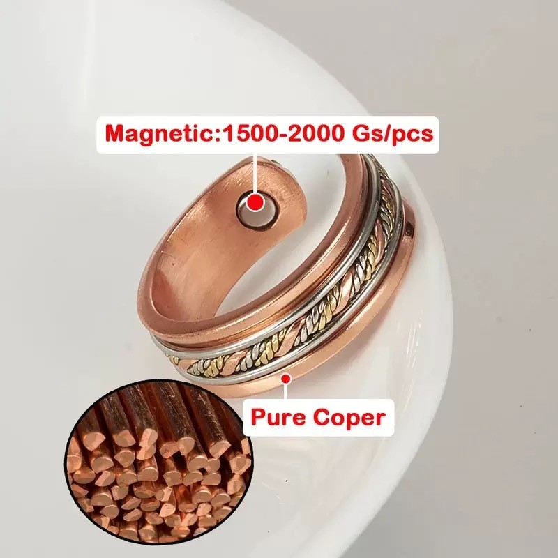 Solid Pure Copper Magnetic Ring Men Women Arthritis Adjustable Ring-Tri Tone A++