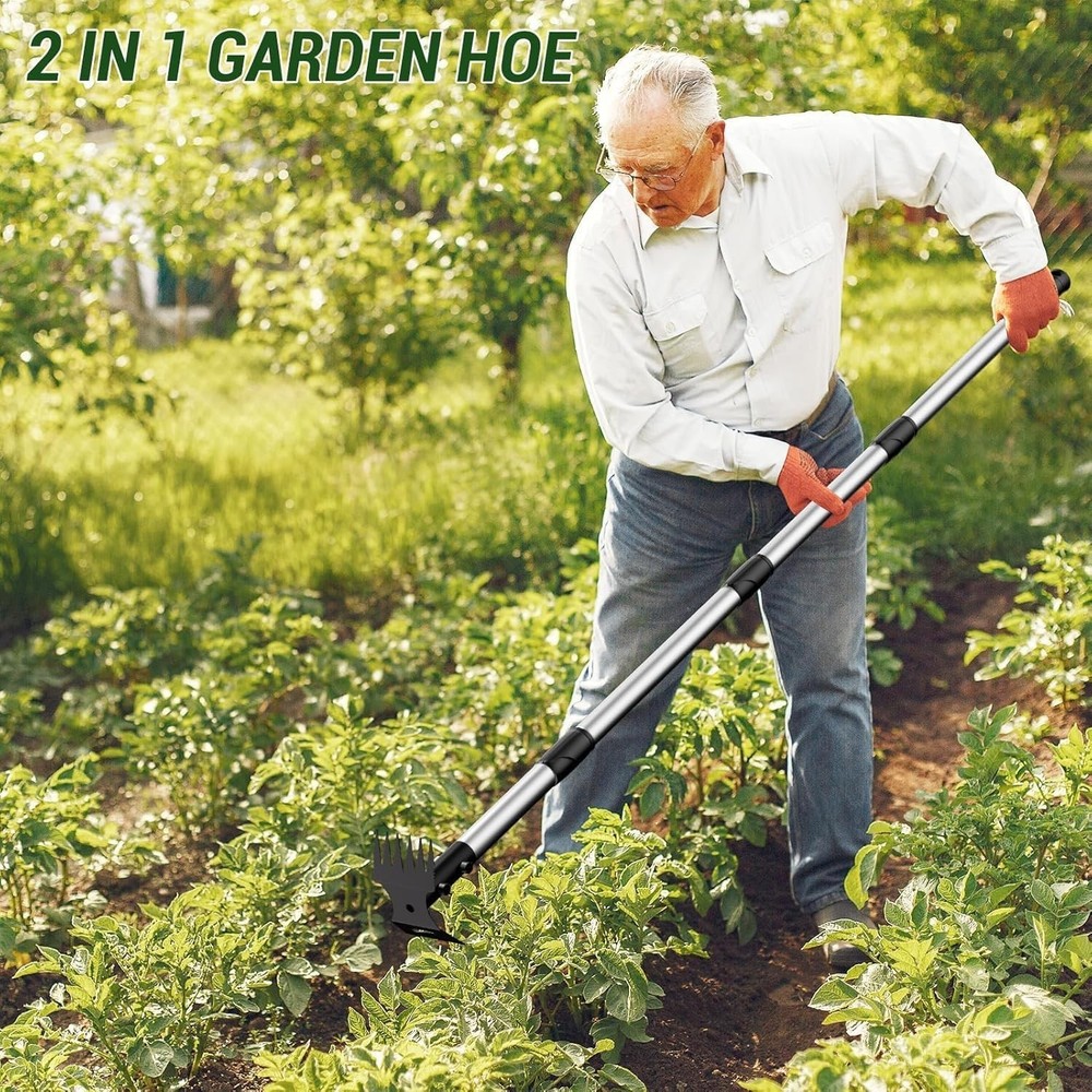 Weed Puller Tool with Long Handle – 2-in-1 Handle Garden Hoe and Weed Rake, H...