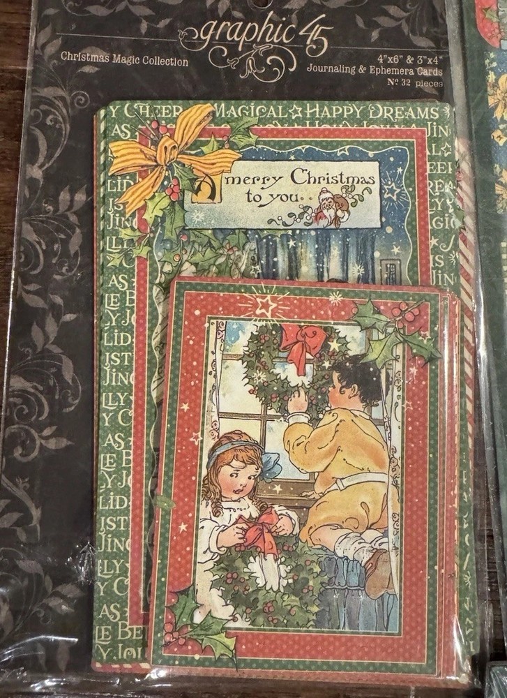 Graphic 45 Christmas Magic set paper and embellishments