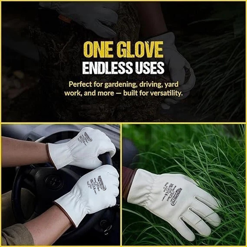 White Driver Work Gloves Un-Lined Soft Leather Lorry Drivers Safety
