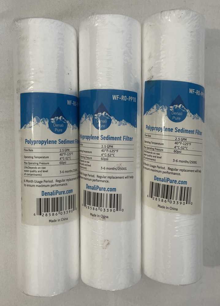 3-Pack Replacement Polypropylene Sediment Filter - Universal 10-inch 5-Micron C