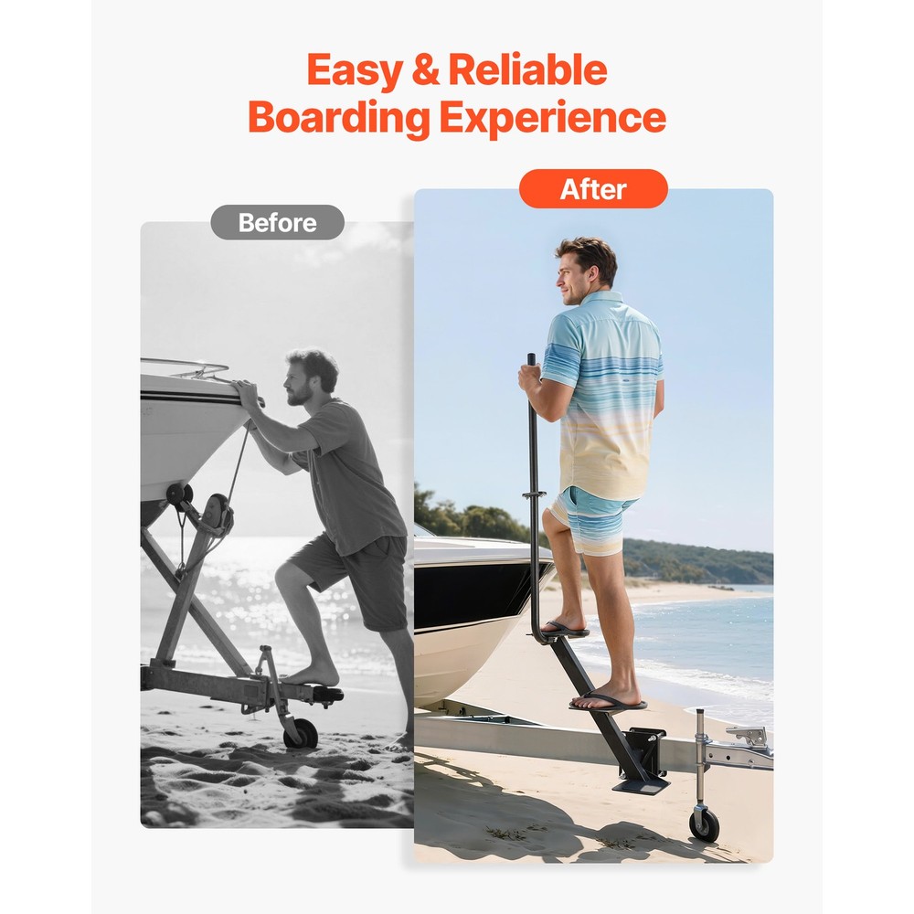Uimoso Durable Boat Trailer Steps with Handle - 3-Step Side Mount Design