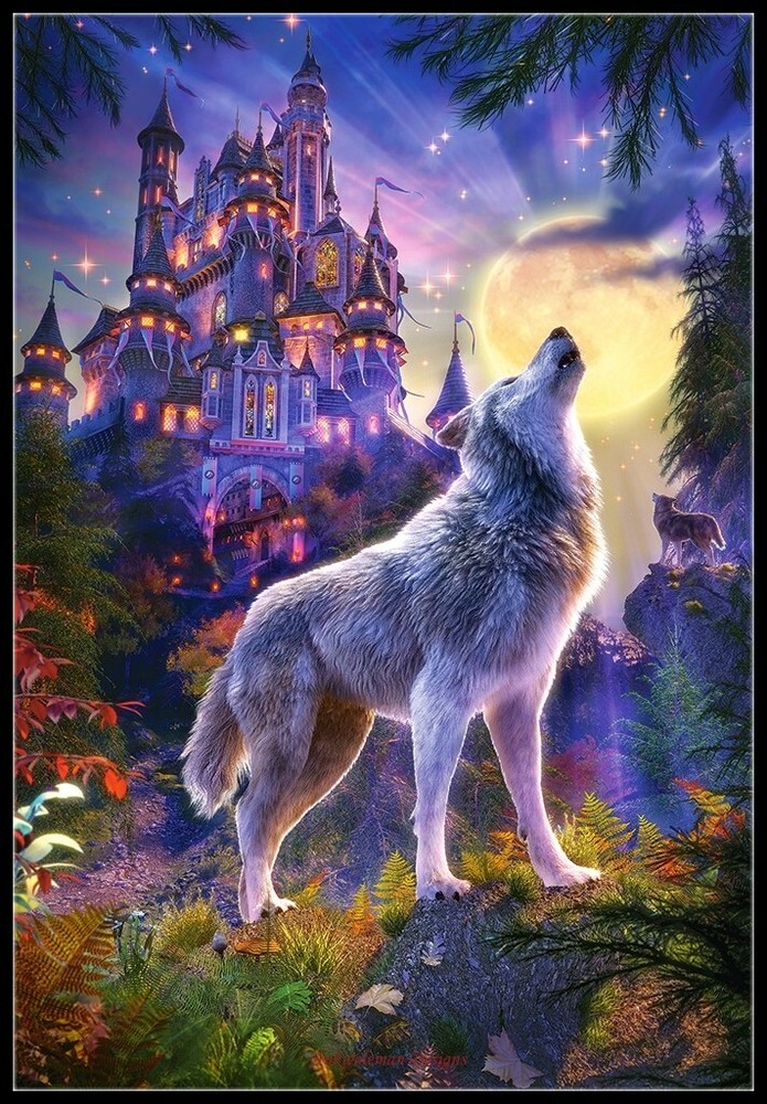 Charts Needlework DIY - Counted Cross Stitch Patterns - Wolf Castle