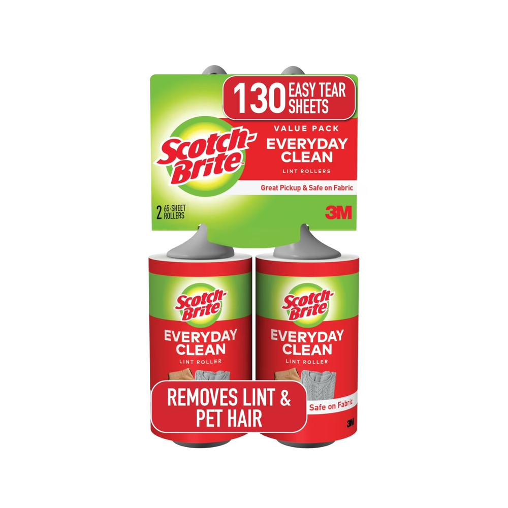 Scotch-Brite Lint Roller Twin Pack, 2 Rollers, 65 Sheets Per Roller, 130 Sheets
