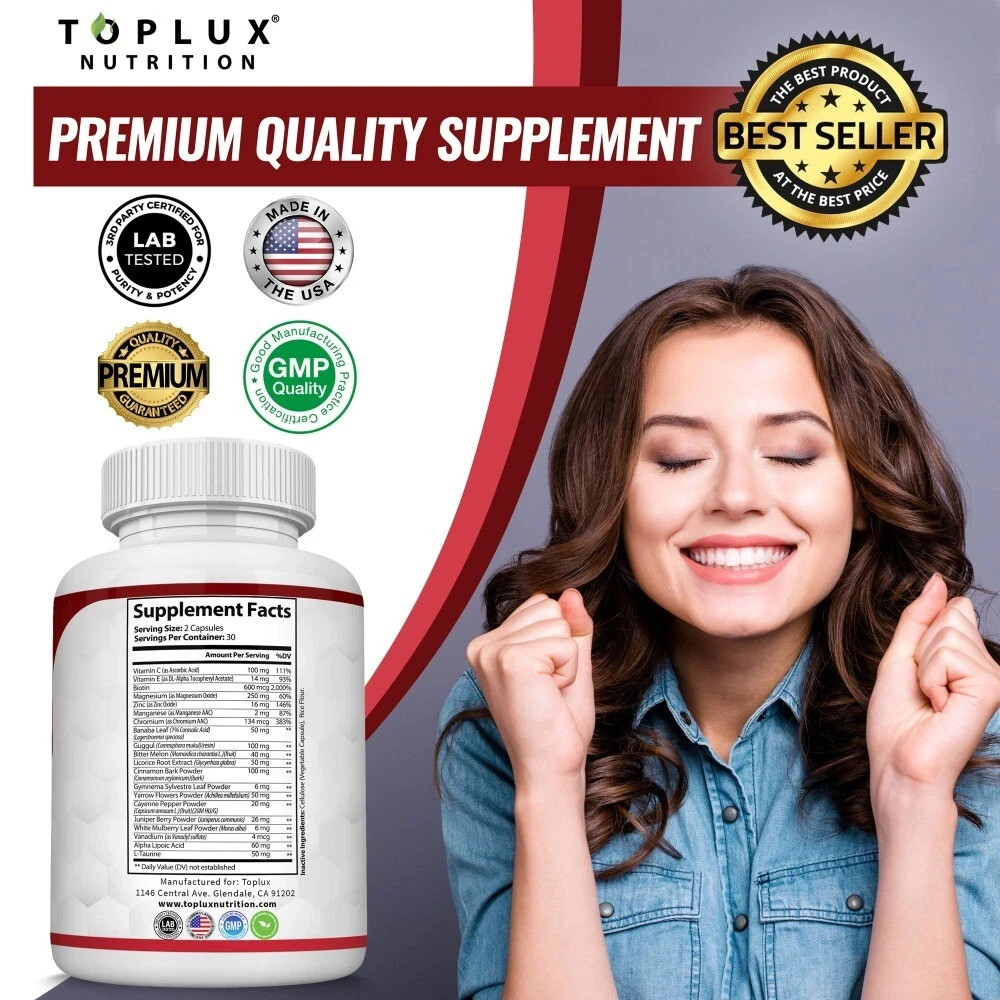 Blood Sugar Support | 20 Herbs Complex + ALA & Cinnamon | 60 Capsules