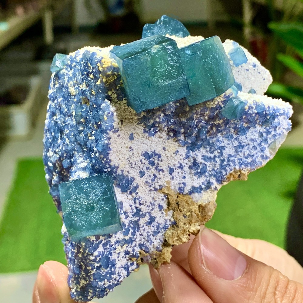 243G Rare transparent green cubic fluorite mineral crystal sample