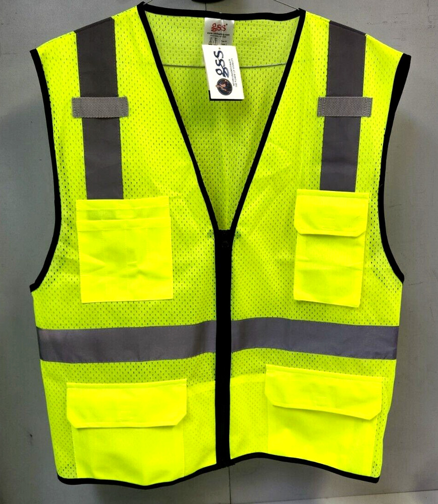 GSS 1505 Class 2 Mesh Zipper Front Safety Lime Vest, Large